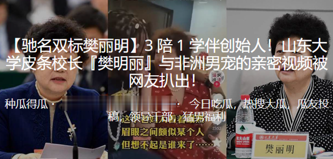 3 陪 1 学伴创始人！山东大学皮条校长『樊明丽』与非洲男宠的亲密视频被曝光
